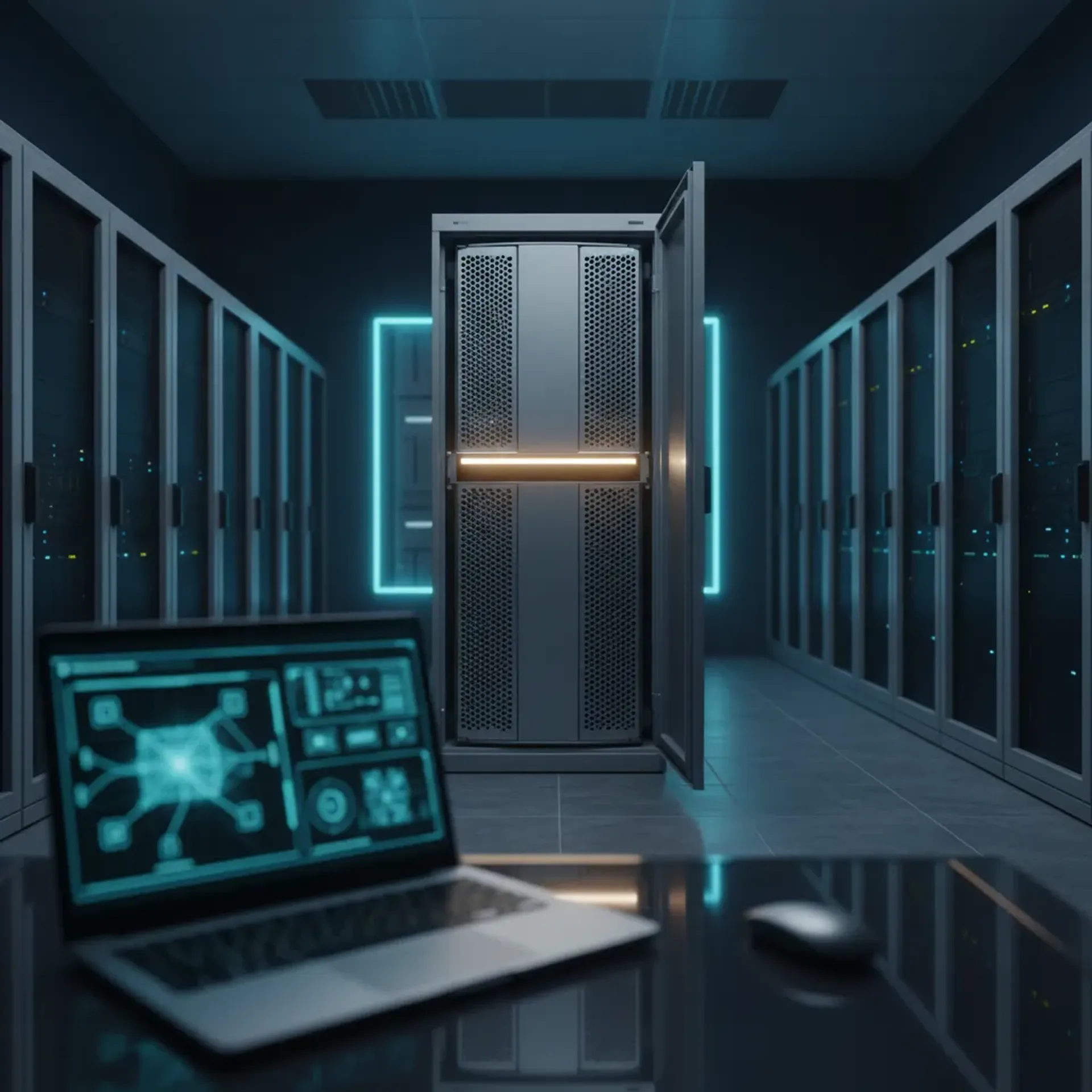 A high-performance enterprise edge server rack inside a modern, secure server room.